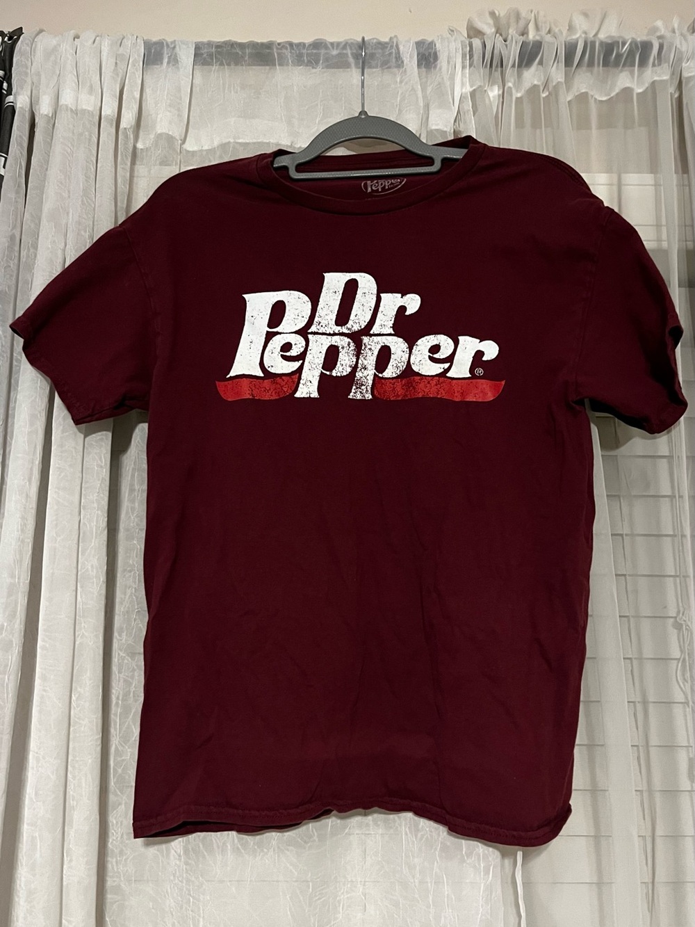 Dr Pepper Logo Tee - Maroon with White & Red Graphic